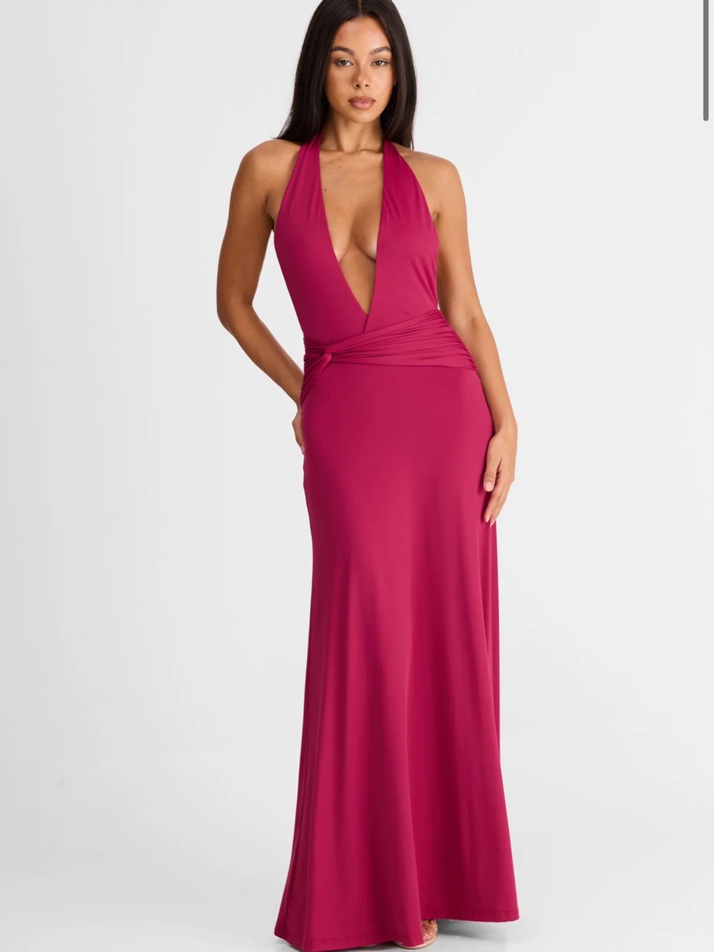 Backless Halter Maxi Dress in Magenta